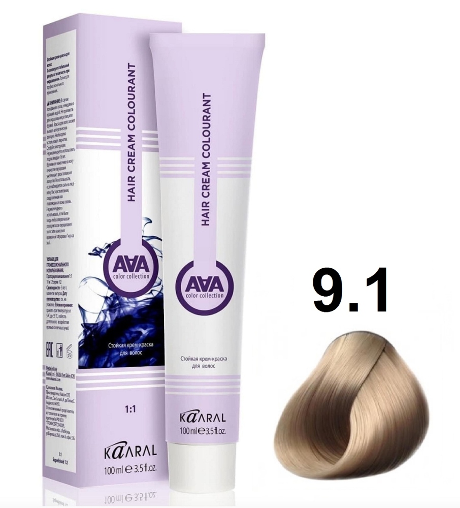 KAARAL AAA Hair crem colorant 9.1 очень светлый пепельный  блондин 100мл