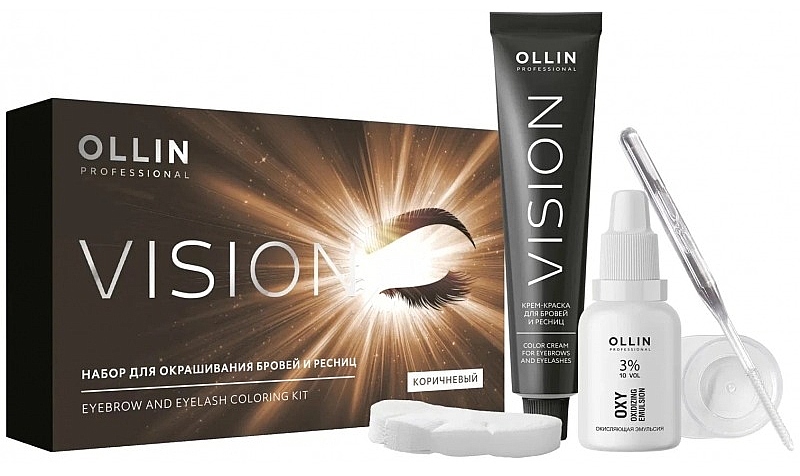OLLIN VISION SET brown (коричневый) Крем-краска для бровей и ресниц 20мл (в наборе)