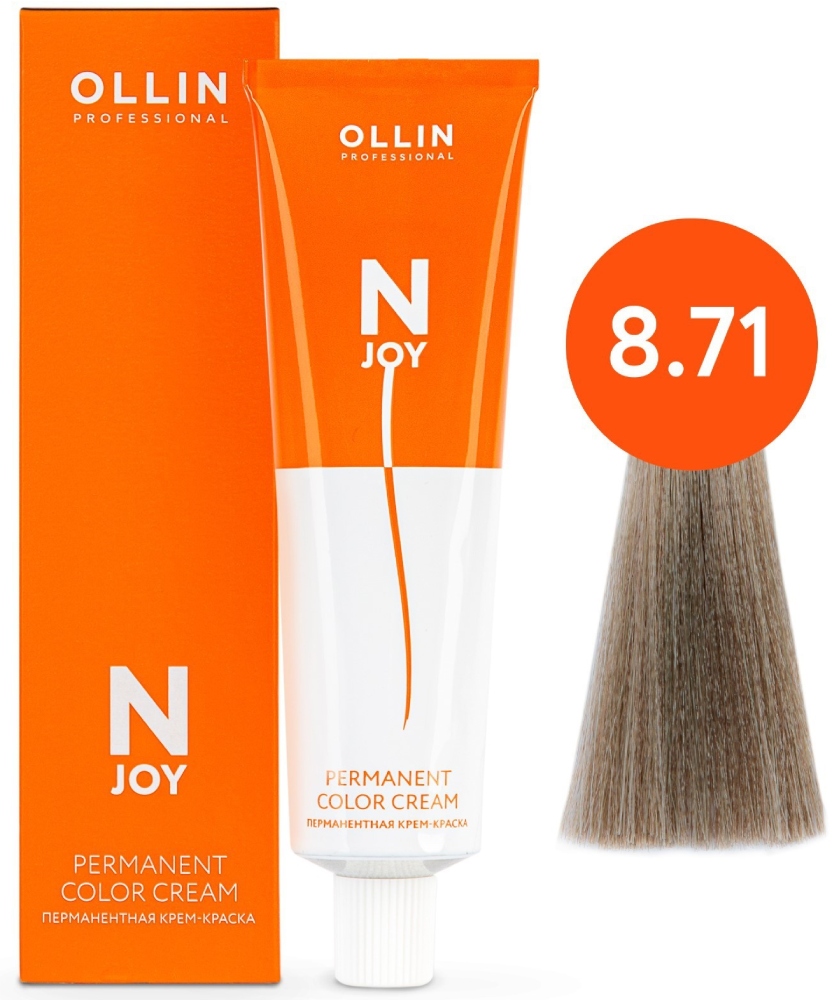 OLLIN "N-JOY" 8/71 – светло-русый коричнево-пепельный, перманентная крем-краска для волос 100мл
