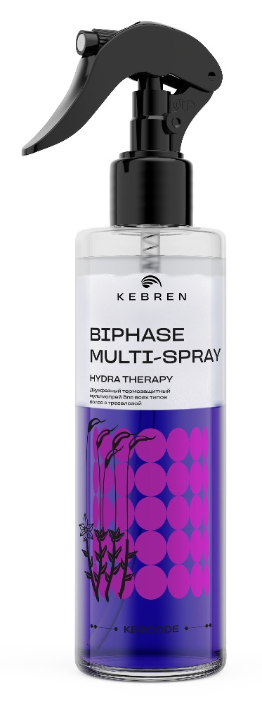 Kebren HYDRA THERAPY Двухфазный термозащитный мультиспрей для всех типов волос с трегалозой, 240 мл.