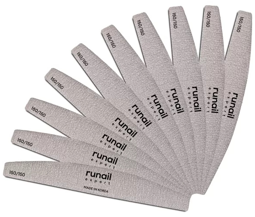 RuNail Пилка для искусственных ногтей (серая, полукруглая, 150/150) Expert 10шт/уп.