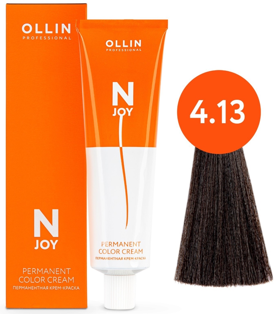 OLLIN "N-JOY" 4/13 – шатен пепельно-золотистый, перманентная крем-краска для волос 100мл