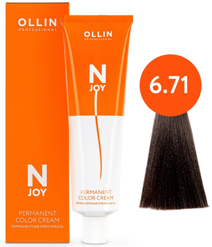 OLLIN "N-JOY" 6/71 – темно-русый коричнево-пепельный, перманентная крем-краска для волос 100мл