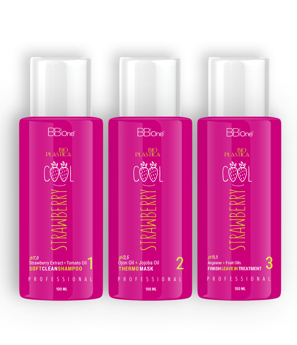 BB One BioPlastiсa Cool Strawberry Набор 3х100 мл (шампунь + реконструктор + маска)