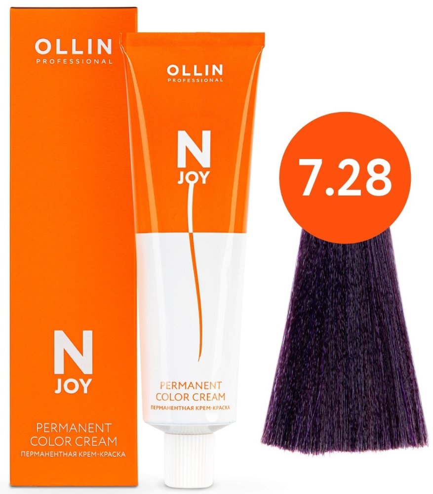 OLLIN "N-JOY" 7/28 – русый фиолетово-синий, перманентная крем-краска для волос 100мл