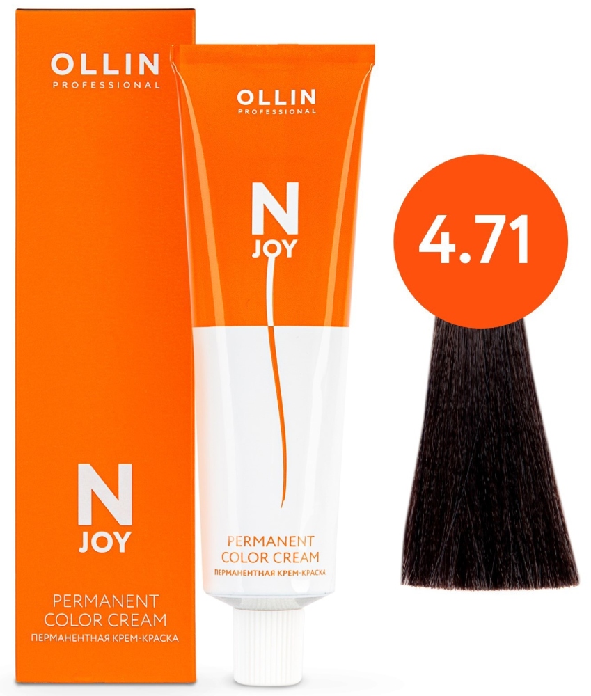 OLLIN "N-JOY" 4/71 – шатен коричнево-пепельный, перманентная крем-краска для волос 100мл