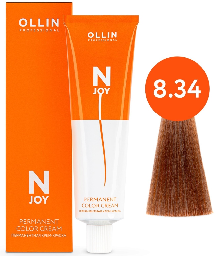 OLLIN "N-JOY" 8/34 – светло-русый золотисто-медный, перманентная крем-краска для волос 100мл