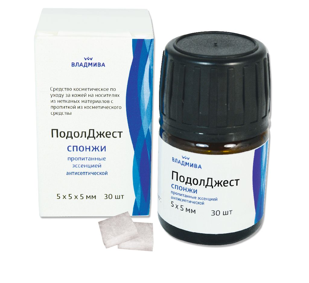 ПодолДжест Спонжи коллаген.кровоост.антисепт.(пропит. эссенсией антисептической) (5*5*5) 30 шт