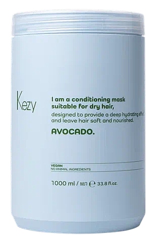 Kezy I am AVOCADO Кондиционирующая маска с маслом авокадо для очень сухих волос, 1000 мл.