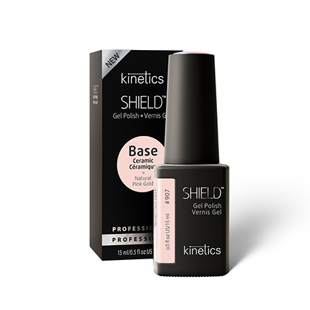 Kinetics Базовое покрытие нюдовое для гель-лака SHIELD Ceramic Nude Base №907 (роз.с зол. шим) 15 мл