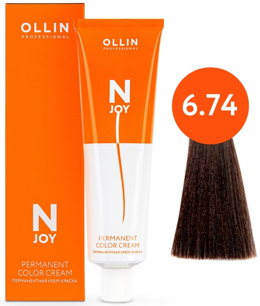 OLLIN "N-JOY" 6/74 – темно–русый коричнево-медный, перманентная крем-краска для волос 100мл