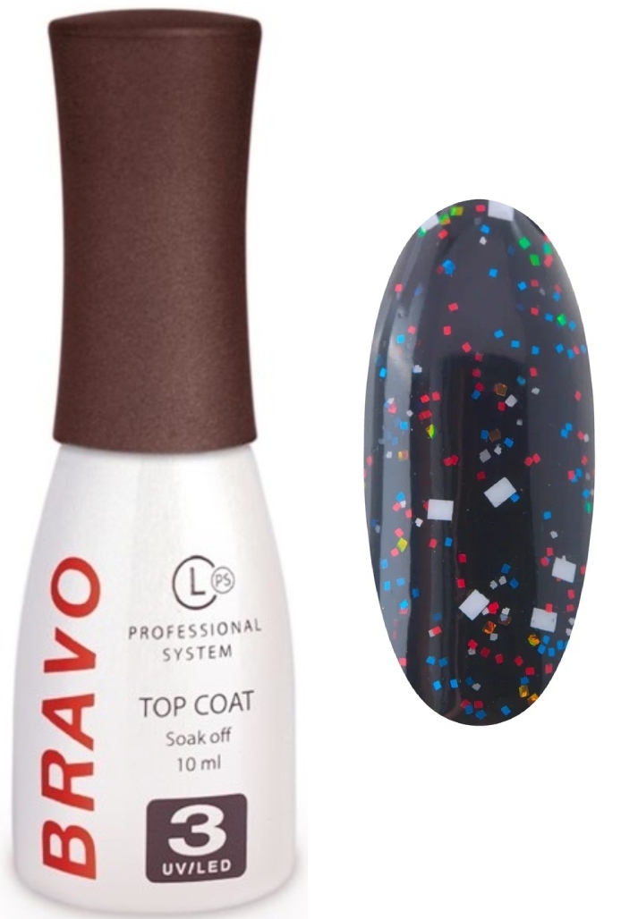 Bravo Верхнее покрытие без липкого слоя TOP CONFETTI №3 10мл.