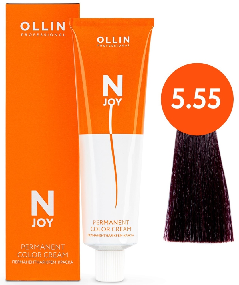 OLLIN "N-JOY" 5/55 – светлый шатен интенсивно-махагоновый, перманентная крем-краска для волос 100мл