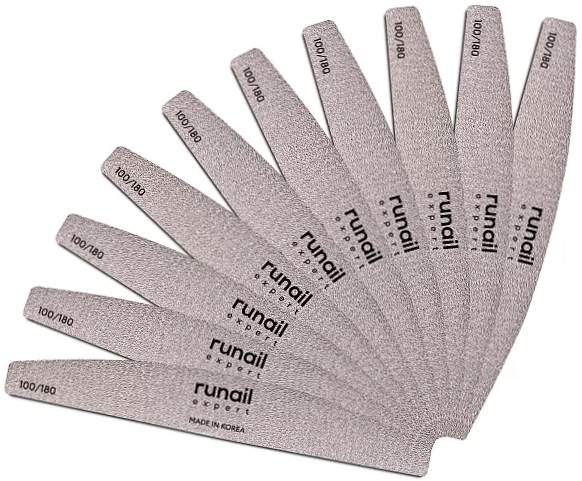 RuNail Пилка для искусственных ногтей (серая, полукруглая, 100/180) Expert 10шт/уп.