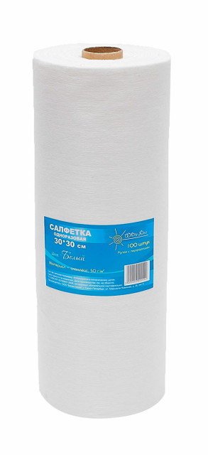 Салфетки спанлейс Белый 50г/м2 30*30 - 100шт. в рулоне