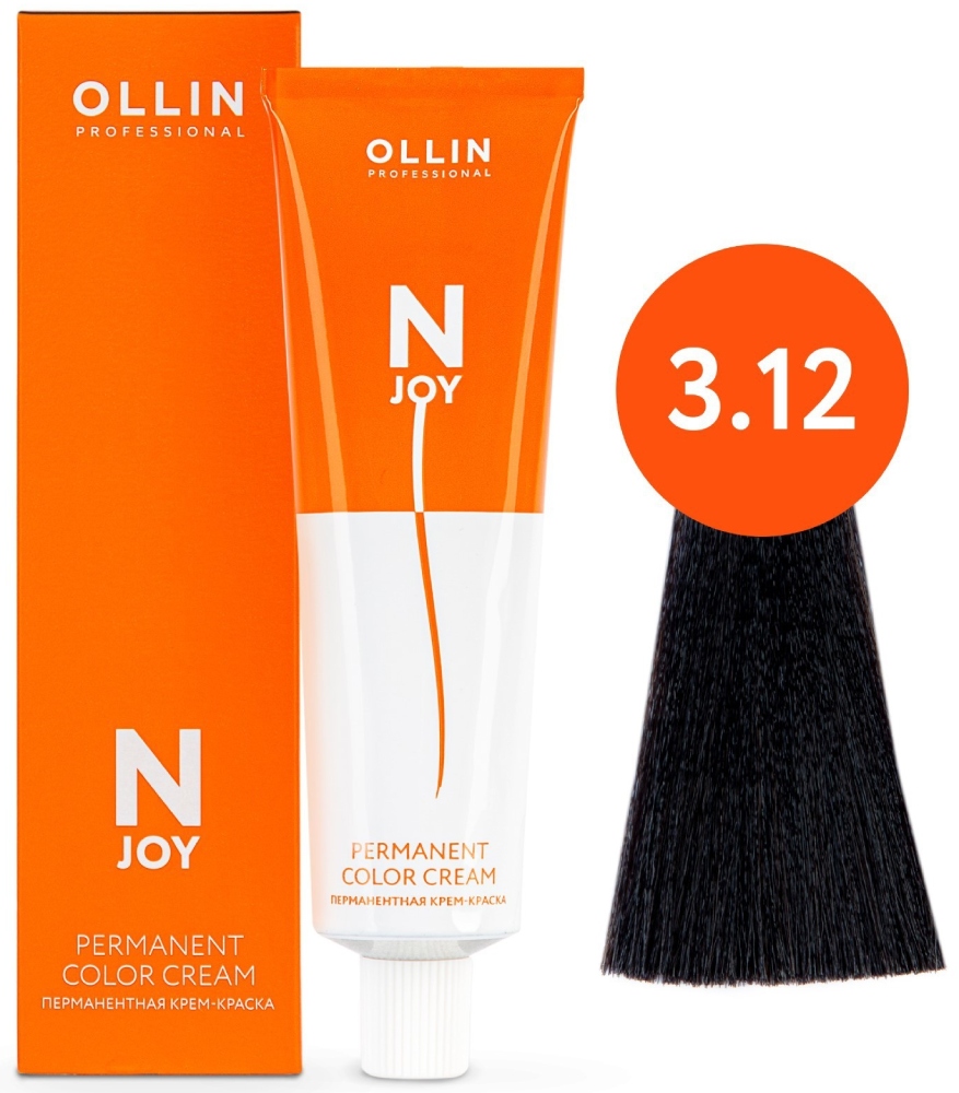 OLLIN "N-JOY" 3/12 – темный шатен пепельно-фиолетовый, перманентная крем-краска для волос 100мл