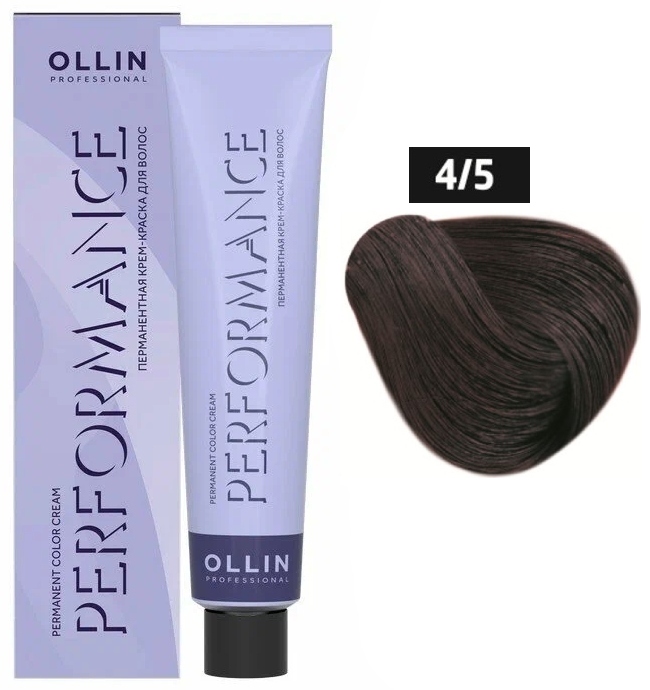 OLLIN PERFORMANCE 4/5 шатен махагоновый 60мл Перманентная крем-краска для волос